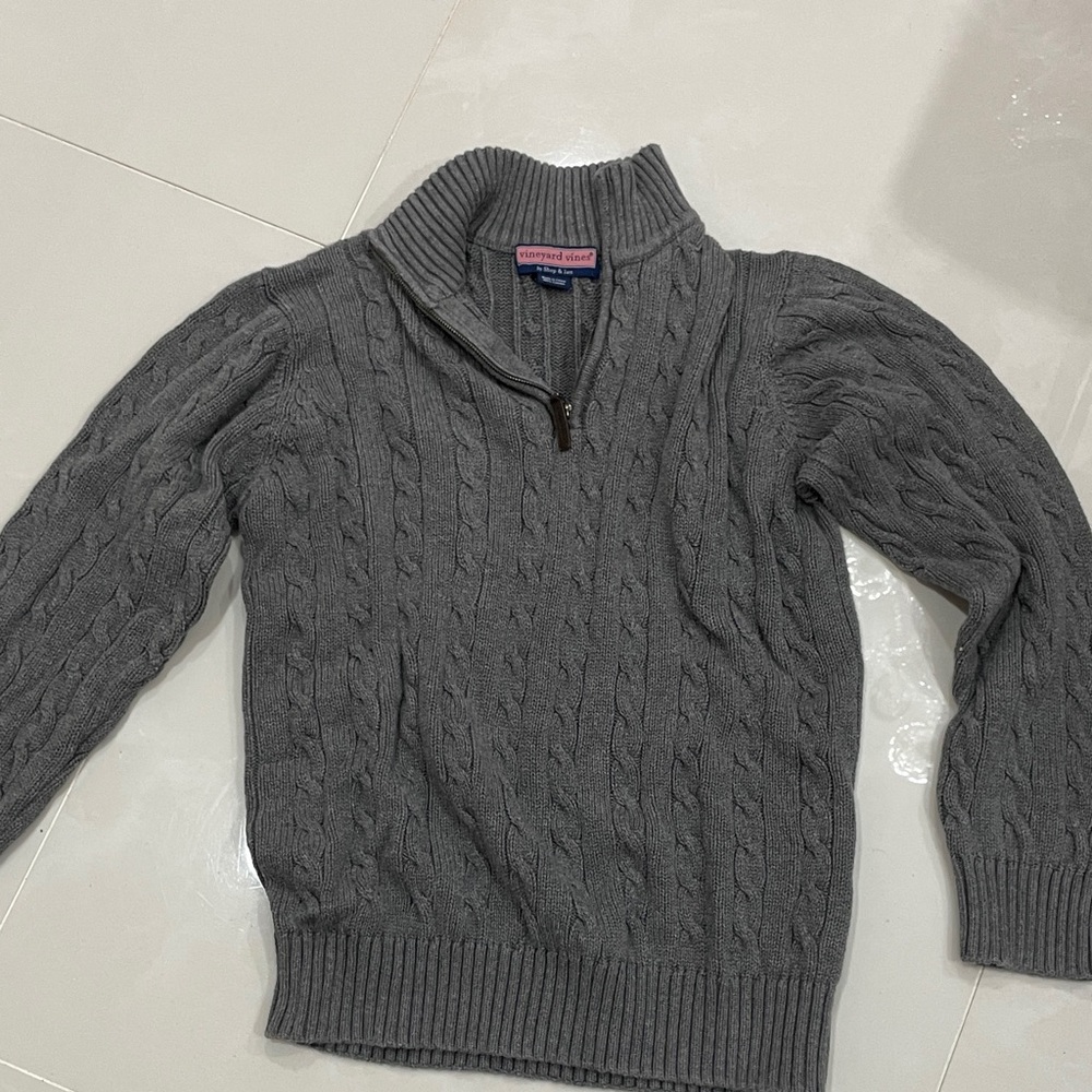 Vineyard Vines Gray Cable Knit Zip Up Sweater